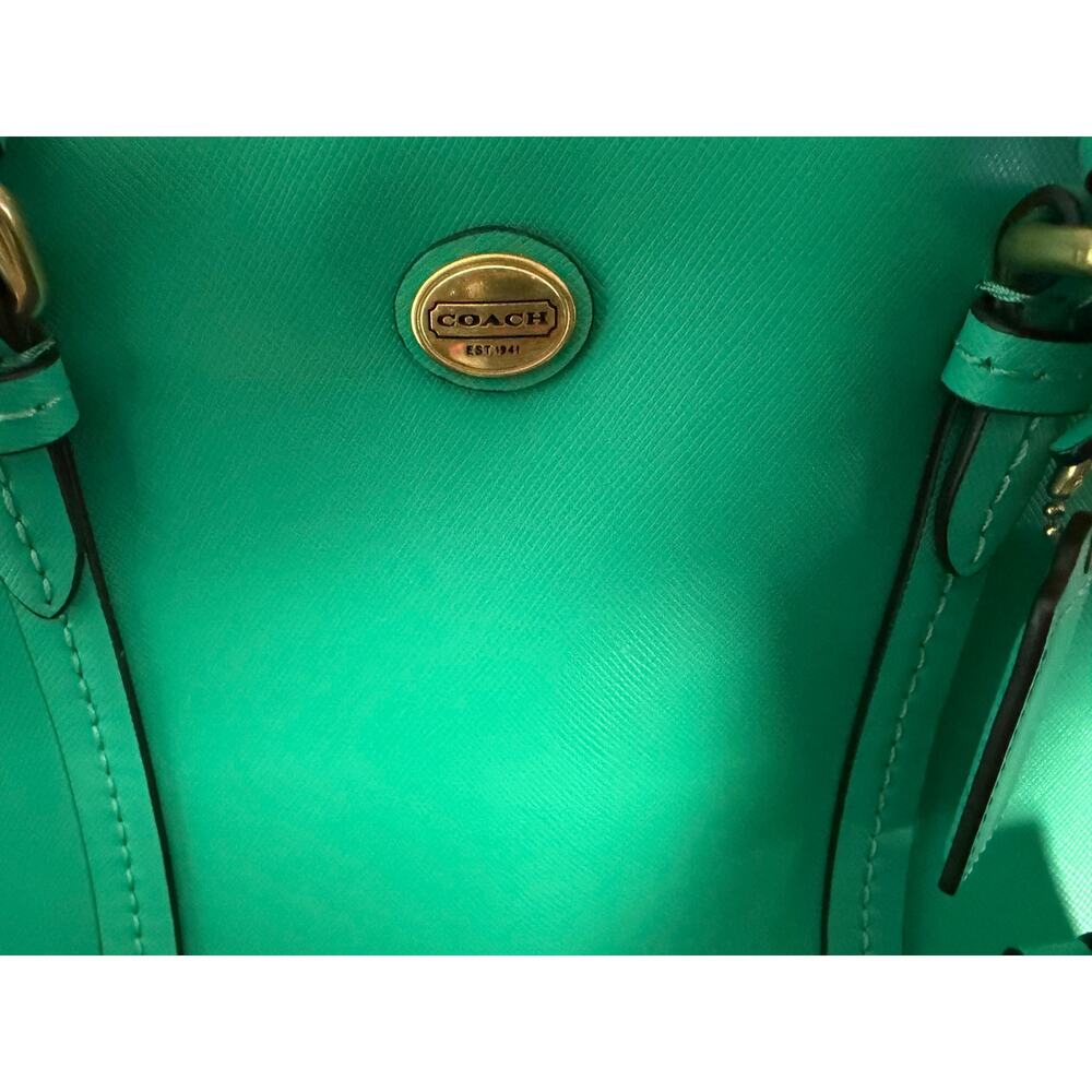 Coach F21907 Saffiano Leather Dome Satchel Turquoise Green Top Handle Handbag - Picture 6 of 16